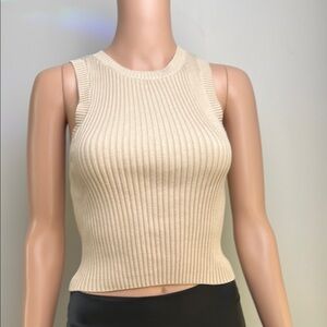By Together Beige Ribbed Fitted Tank Top